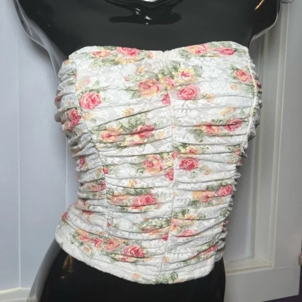 Forever 21 Floral Lace Tube Top White Size S